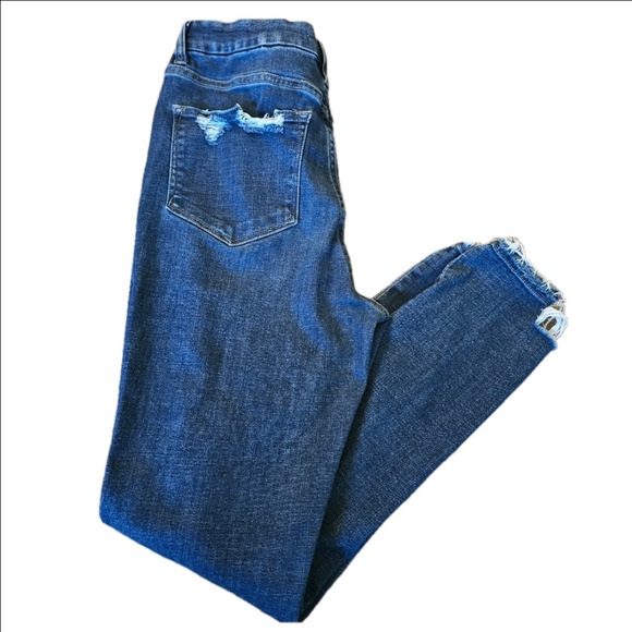 Mica Los Angeles High Rise Distressed Raw Hem Dark Wash Skinny Jeans Size 29 - Picture 3 of 14